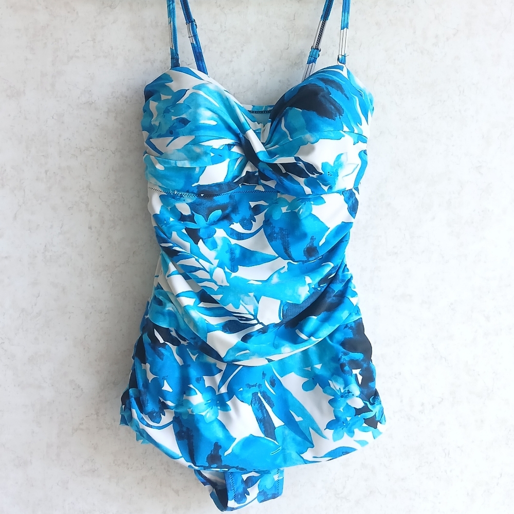 Shore Shapes Women's One-Piece Swimsuit with Adjustable Straps Blue Tropical